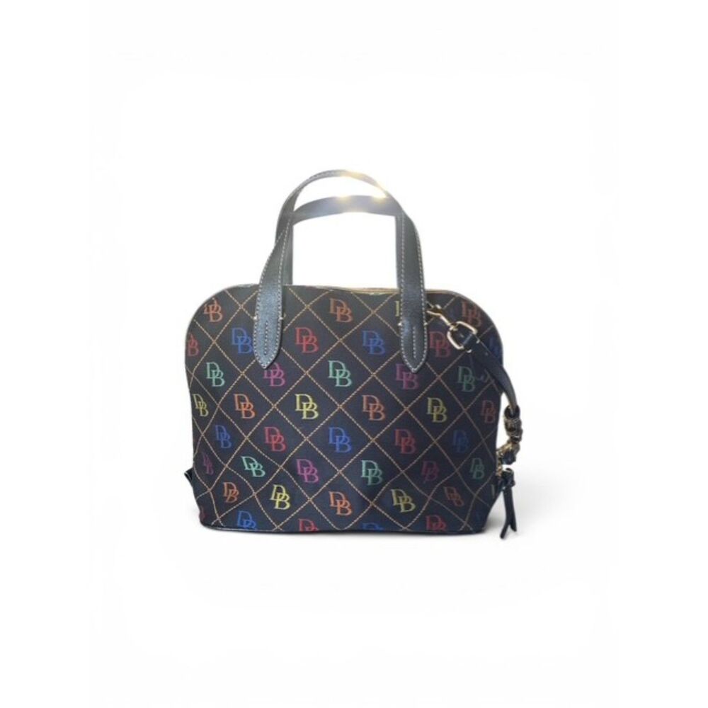 Dooney & Bourke DB75 Multi Domed Satchels black ,colorful monogram pattern.EUC - Picture 2 of 6